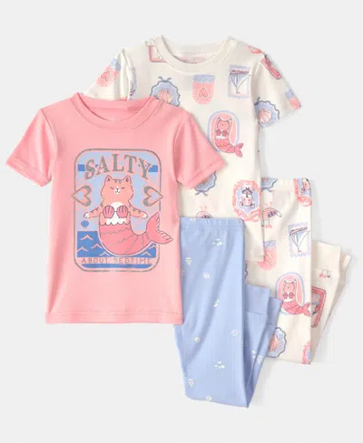Carter's Baby Girls' Mermaid Cat Print Short-sleeve T-shirt And Snug-fit Pajama, 4-piece Set In Multi