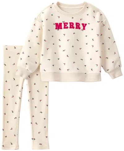 Carter's Baby Girls' Merry Fleece Top And Pants, 2-piece Set In White