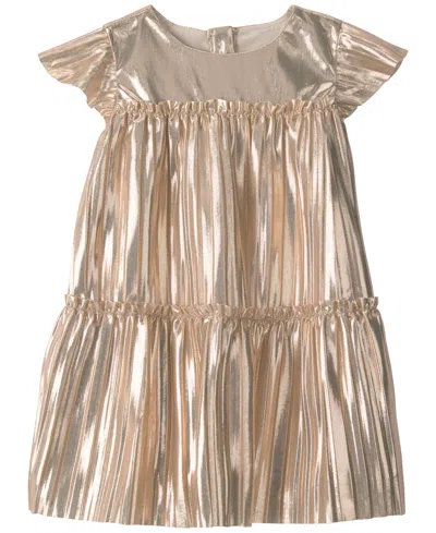 Carter's Baby Girls' Metallic-crinkle Flutter-sleeve Dress And Diaper Cover, 2-piece Set In Gold