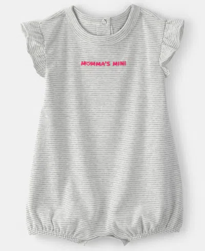 Carter's Baby Girls' Momma's Mini Print Flutter-sleeve Romper In Gray