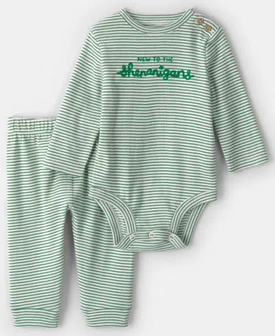 Carter's Baby Girls Or Baby Boys 2-piece Shenanigans Striped Bodysuit And Pants Set In Green