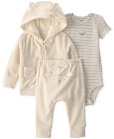 Carter's Baby Girls' Or Boys' Sheep Terry Bodysuit, Cardigan And Pants, 3-piece Set In Brown