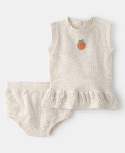 Carter's Baby Girls' Peach Crochet Top And Shorts, 2-piece Set In White