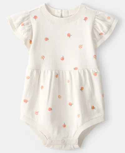 Carter's Baby Girls' Peach Print Short-sleeve Romper In White
