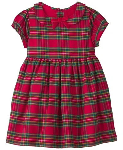 Carter's Baby Girls' Peter Pan Collar Holiday Plaid Dress And Diaper Cover, 2-piece Set In Red