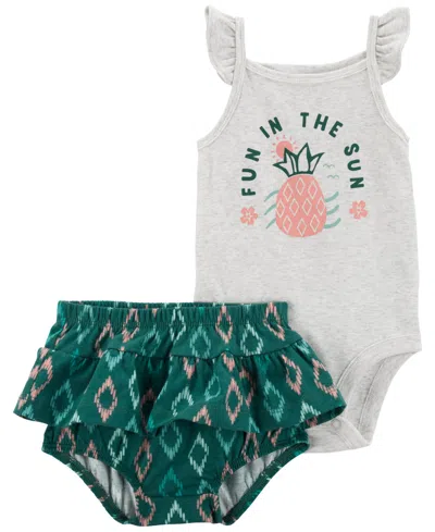 Carter's Baby Girls Pineapple Bodysuit And Diaper Cover, 2 Piece Set In Green