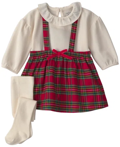 Carter's Baby Girls' Plaid Christmas Round Neck Top, Dress And Tights, 3-piece Set In Multi