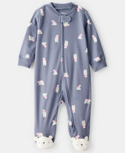 Carter's Baby Girls Polar Bear Print Sleep And Play Pajama In Gray