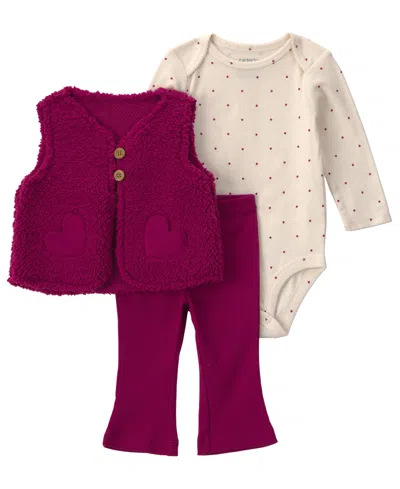 Carter's Baby Girls' Polka-dot Sherpa Vest, Bodysuit And Pants, 3-piece Set In Multi