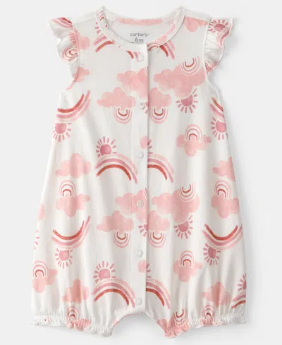 Carter's Baby Girls Printed Snap-up Romper In White