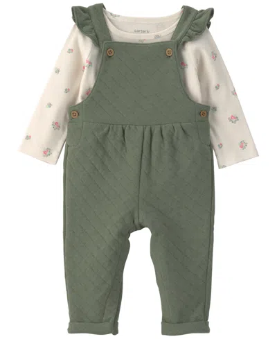 Carter's Baby Girls' Printed T-shirt And Quilted Overall, 2-piece Set In Green