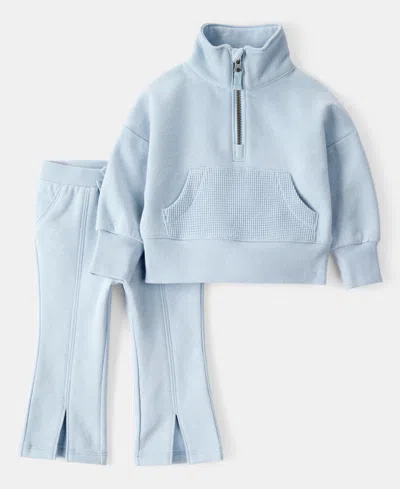 Carter's Baby Girls Quarter-zip Pullover & Pants, 2 Piece Set In Blue