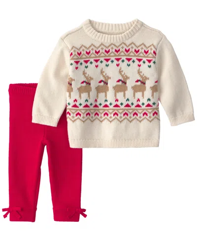 Carter's Baby Girls' Reindeer Fair Isle Top And Pants, 2-piece Set In Red,cream