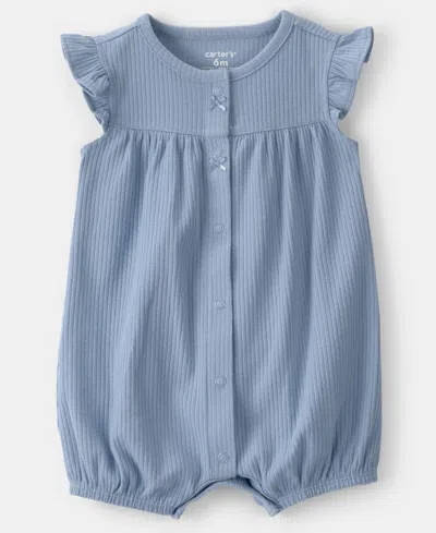Carter's Baby Girls' Relaxed Fit Flutter-sleeve Romper In Blue