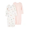Carter's Baby Girls Rib Round Neck Long Sleeve 2-pc. Nightgown In Pink