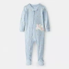Carter's Baby Girls Rib V Neck Long Sleeve Footed Pajamas In Blue