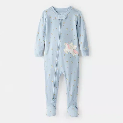Carter's Baby Girls Rib V Neck Long Sleeve Footed Pajamas In Blue