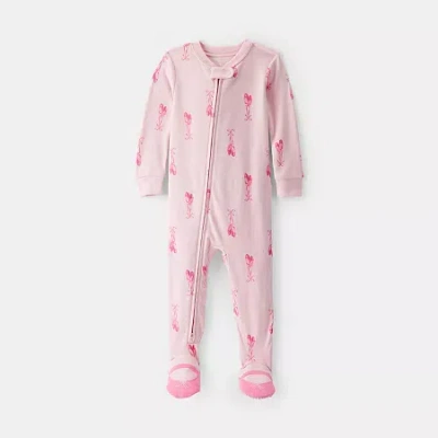 Carter's Baby Girls Rib V Neck Long Sleeve Footed Pajamas In Pink