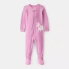 Carter's Baby Girls Rib V Neck Long Sleeve Footed Pajamas In Pink