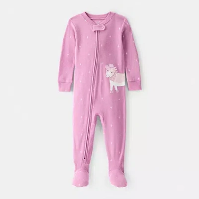 Carter's Baby Girls Rib V Neck Long Sleeve Footed Pajamas In Pink