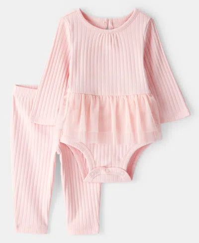 Carter's Baby Girls Ribbed Tutu Bodysuit & Pants, 2 Piece Set In Pink