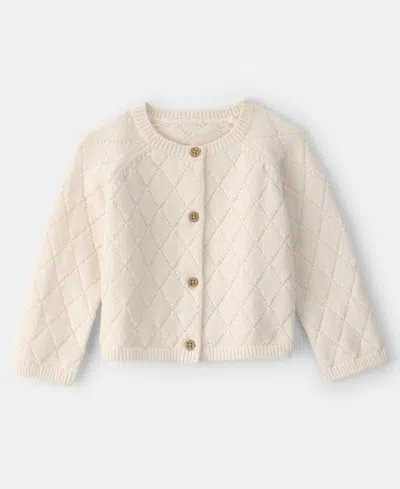 Carter's Baby Girls' Round Neck Front-button Cardigan In White
