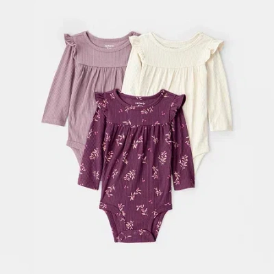 Carter's Baby Girls Round Neck Long Sleeve 3-pc. Bodysuit In Multi