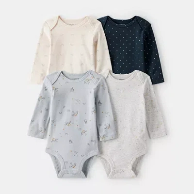 Carter's Baby Girls Round Neck Long Sleeve Rib 4-pc. Bodysuit In Multi