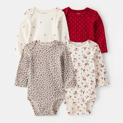 Carter's Baby Girls Round Neck Long Sleeve Rib Bodysuit In Multi