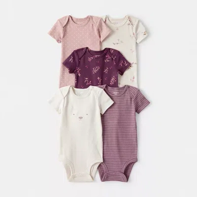 Carter's Baby Girls Round Neck Short Sleeve Rib 5-pc. Bodysuit In Multi
