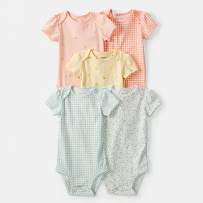 Carter's Baby Girls Round Neck Short Sleeve Rib Knit 5-pc. Bodysuit In Multi