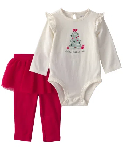 Carter's Baby Girls' Santa's Littlest Love Bodysuit And Tutu Pants, 2-piece Set In White
