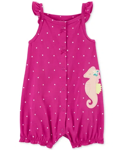 Carter's Baby Girls Seahorse Dot Snap-up Cotton Romper In Pink