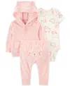 Shop Carter's Baby Girls Sheep Little Hooded Jacket, Bodysuit & Pants, 3 Piece Set In Pink