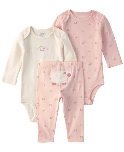 Carter's Baby Girls' Sheep Long-sleeve Bodysuit And Pants, 3-piece Set In Multi