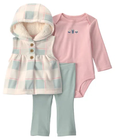 Carter's Baby Girls' Sherpa-lined Buffalo Check Hooded Vest, Bodysuit, And Flare Pants, 3-piece Set In Multi