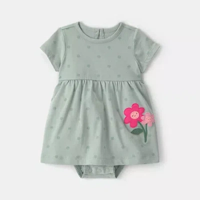 Carter's Baby Girls Short Sleeve Fitted Sundress In Green