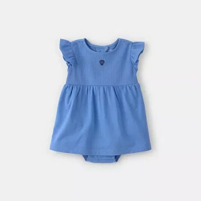 Carter's Baby Girls Short Sleeve Flutter Sundress In Blue