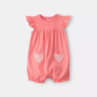 Carter's Baby Girls Short Sleeve Hearts Romper In Pink