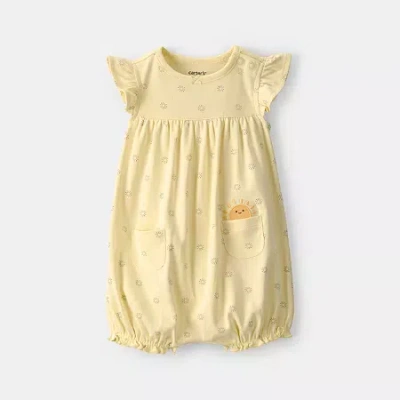Carter's Baby Girls Short Sleeve Hearts Romper In Yellow