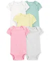 Carter's Baby Girls Short-sleeve Ribbed Bodysuits, Pack Of 5 In Gray