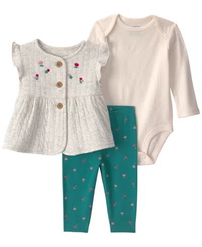 Carter's Baby Girls' Sleeveless Cardigan, Bodysuit And Pants, 3-piece Set In Neutral