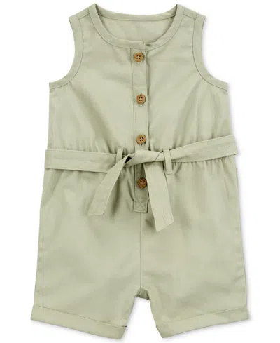 Carter's Baby Girls Sleeveless Cotton Canvas Romper In Green