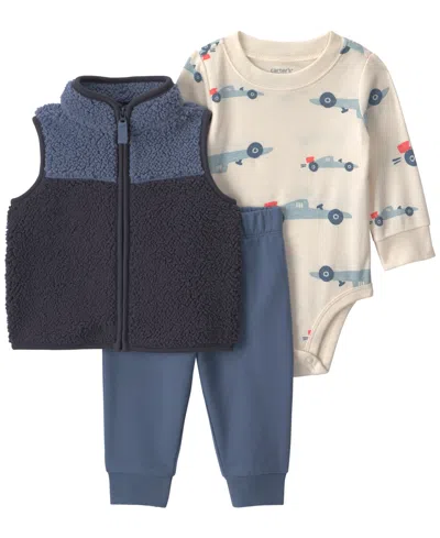 Carter's Baby Girls' Sleeveless Layering Vest, Bodysuit And Pants, 2-piece Set In Blue