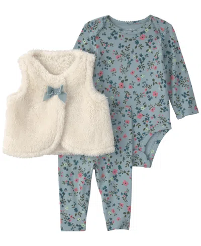 Carter's Baby Girls' Sleeveless Layering Vest, Bodysuit And Pants, 3-piece Set In Blue