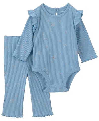 Carter's Baby Girls' Snowflake Fair Isle Long-sleeve Bodysuit And Pants, 2-piece Set In Blue