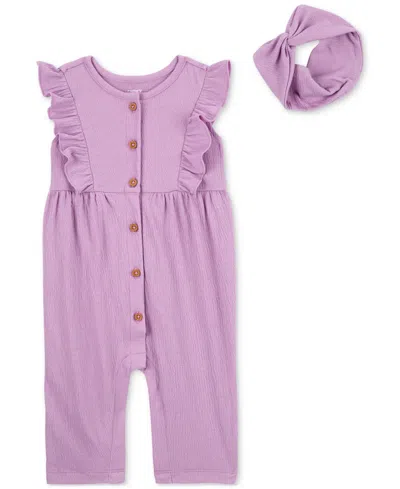 Carter's Baby Girls Soft Crinkle Jumpsuit & Headwrap, 2 Piece Set In Purple
