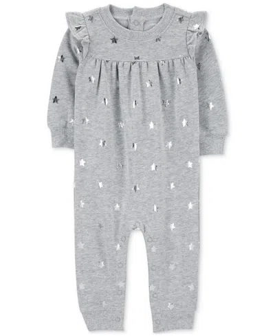 Carter's Baby Girls Star-print Fleece Jumpsuit In Gray
