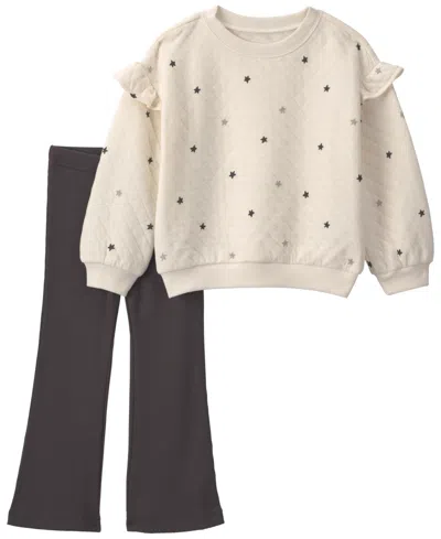 Carter's Baby Girls' Star Print Puff-sleeve Long-sleeve Top And Pants, 2-piece Set In Neutral