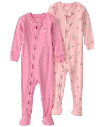 Carter's Baby Girls' Strawberry And Polka Dots Print One-piece Pajama Set, 2-pack In Multi